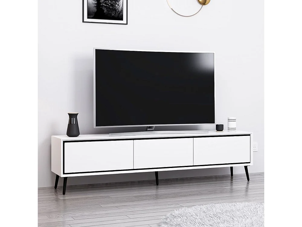 Porta TV Mandy bianco 180x35x45H con 3 ante e piedi neri