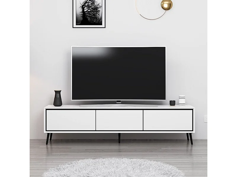 Porta TV Mandy bianco 180x35x45H con 3 ante e piedi neri