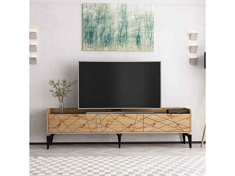 Mobile porta TV Raya rovere nodato 180x35x49H: Stile Geometrico e raffinatezza per un soggiorno di tendenza
