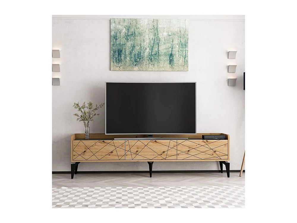 Mobile porta TV Raya rovere nodato 180x35x49H: Stile Geometrico e raffinatezza per un soggiorno di tendenza