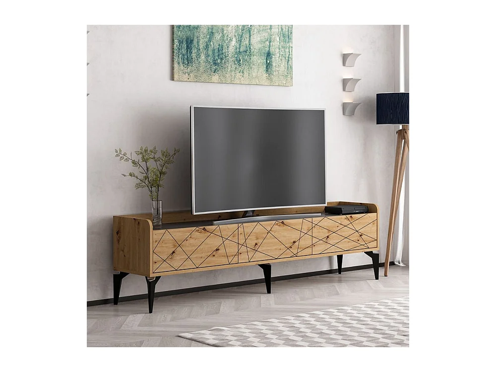 Mobile porta TV Raya rovere nodato 180x35x49H: Stile Geometrico e raffinatezza per un soggiorno di tendenza