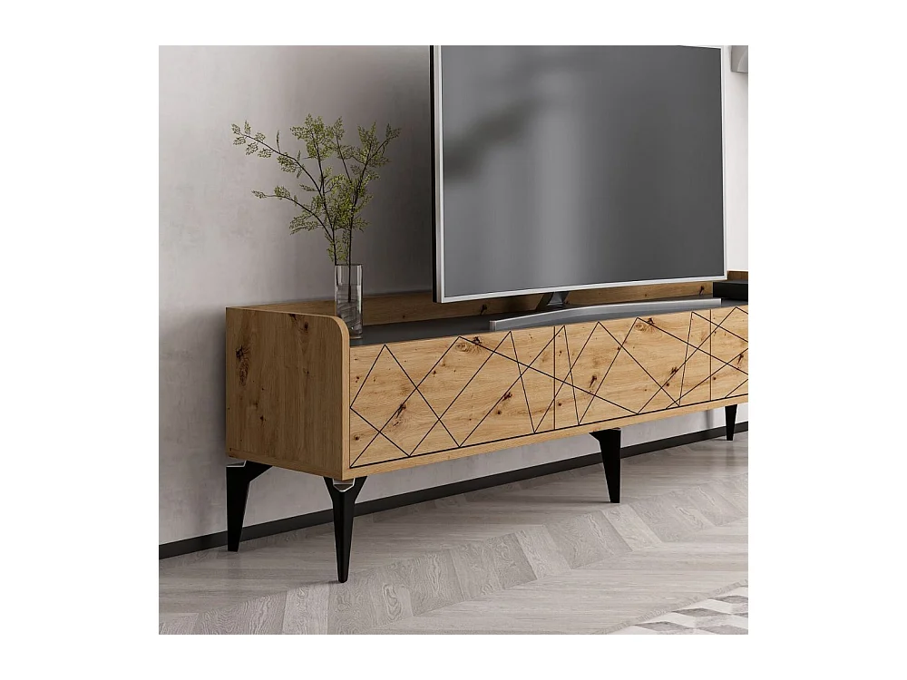 Mobile porta TV Raya rovere nodato 180x35x49H: Stile Geometrico e raffinatezza per un soggiorno di tendenza