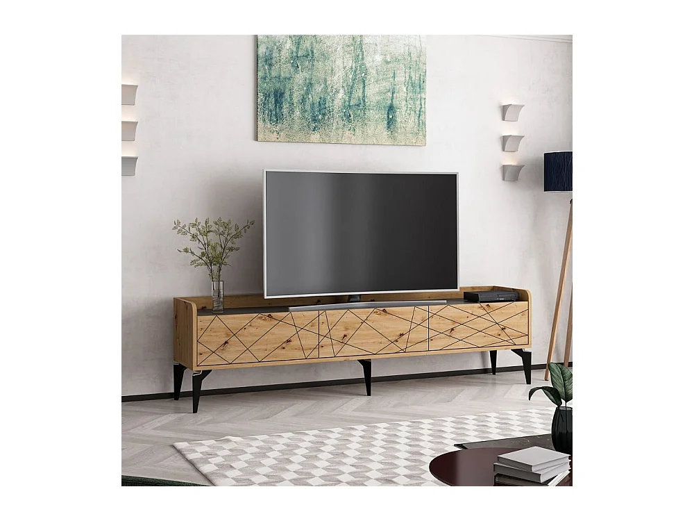 Mobile porta TV Raya rovere nodato 180x35x49H: Stile Geometrico e raffinatezza per un soggiorno di tendenza