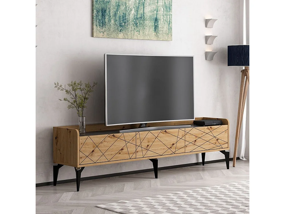 Mobile porta TV Raya rovere nodato 180x35x49H: Stile Geometrico e raffinatezza per un soggiorno di tendenza