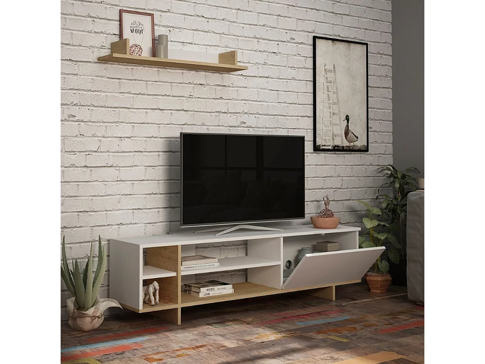 Mobile porta Tv Stockton con mensola a muro colore bianco