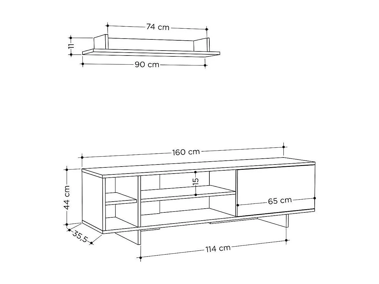 Mobile porta Tv Stockton con mensola a muro colore bianco