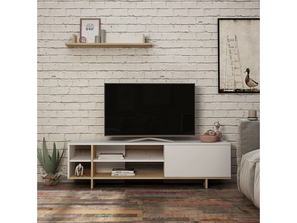 Mobile porta Tv Stockton con mensola a muro colore bianco