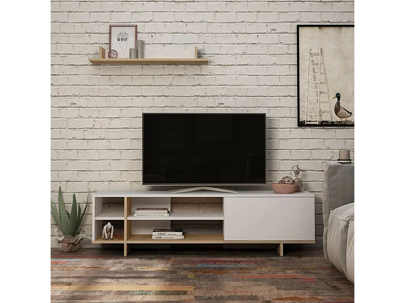 Mobile porta Tv Stockton con mensola a muro colore bianco