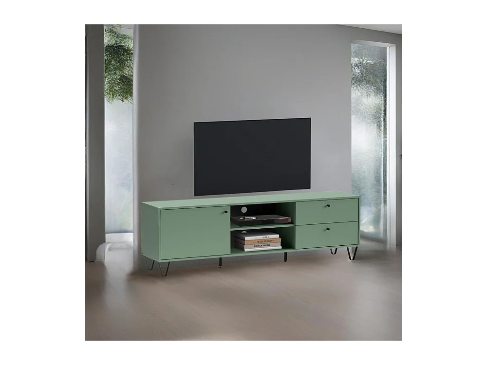 Mobile porta Tv Aldo1 con anta cassetti e vano a giorno 182x40x50,1H colore verde