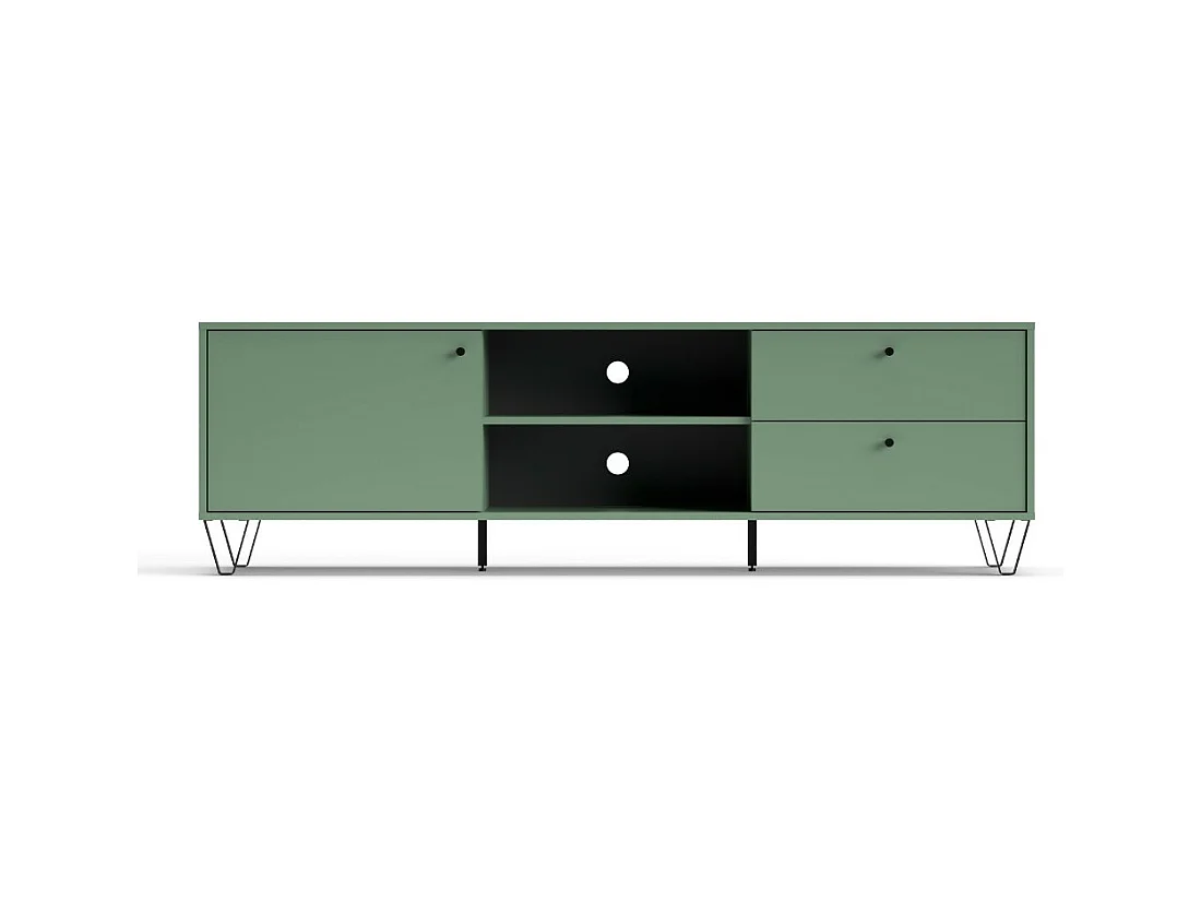 Mobile porta Tv Aldo1 con anta cassetti e vano a giorno 182x40x50,1H colore verde