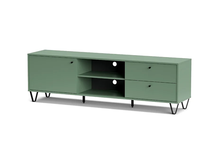 Mobile porta Tv Aldo1 con anta cassetti e vano a giorno 182x40x50,1H colore verde