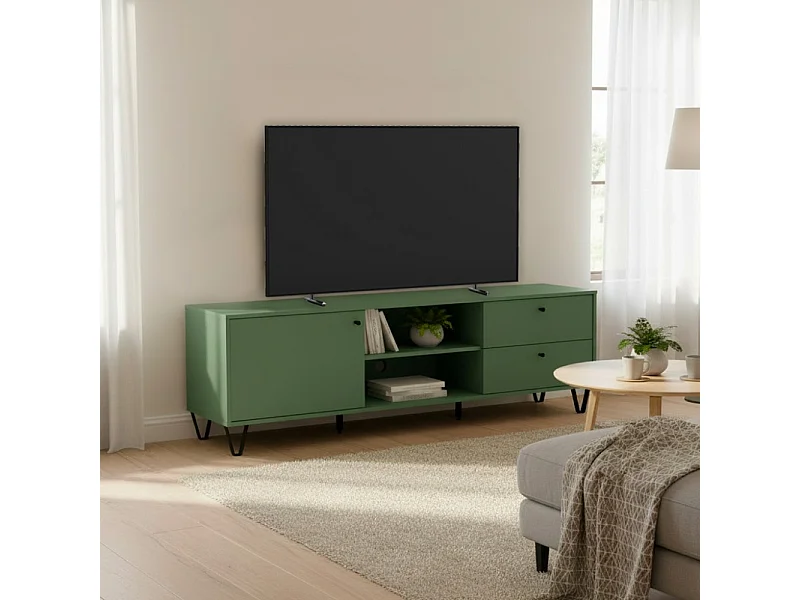 Mobile porta Tv Aldo1 con anta cassetti e vano a giorno 182x40x50,1H colore verde