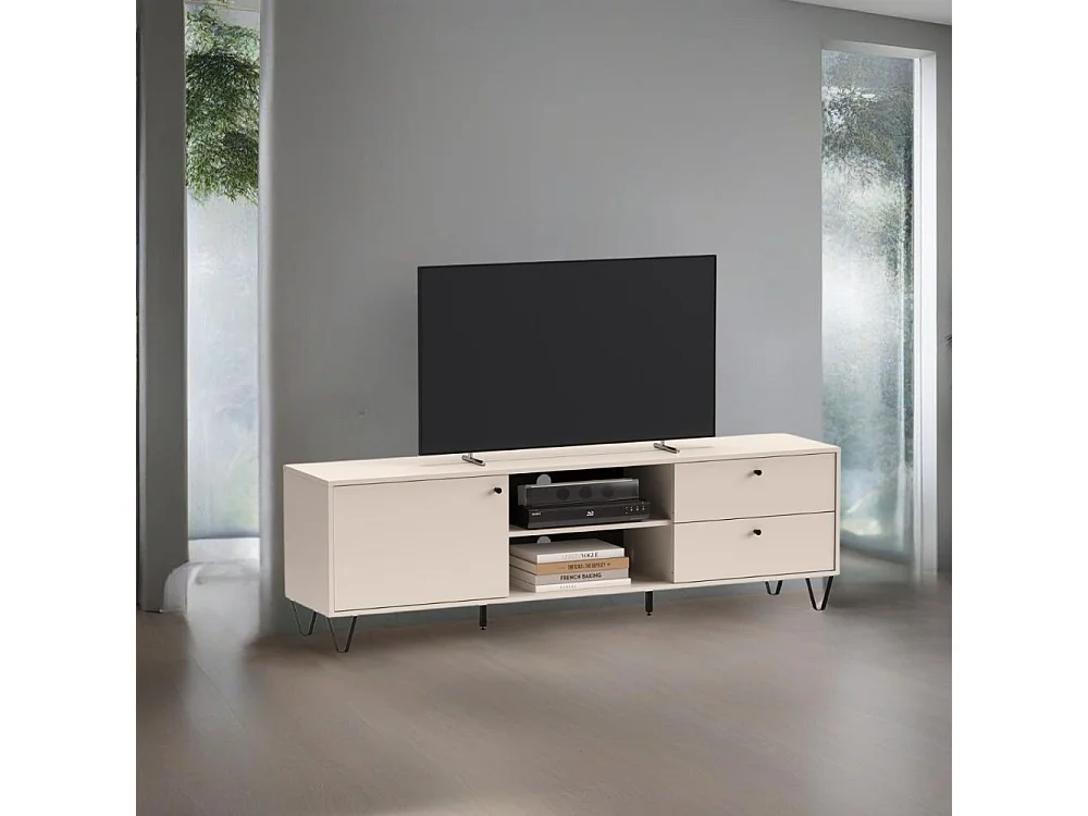 Mobile porta Tv Aldo1 con anta cassetti e vano a giorno 182x40x50,1H colore cashmere