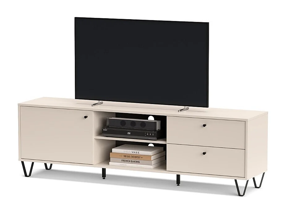 Mobile porta Tv Aldo1 con anta cassetti e vano a giorno 182x40x50,1H colore cashmere