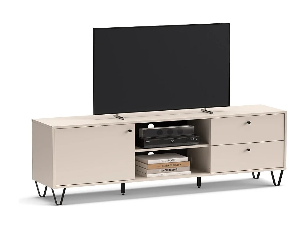 Mobile porta Tv Aldo1 con anta cassetti e vano a giorno 182x40x50,1H colore cashmere