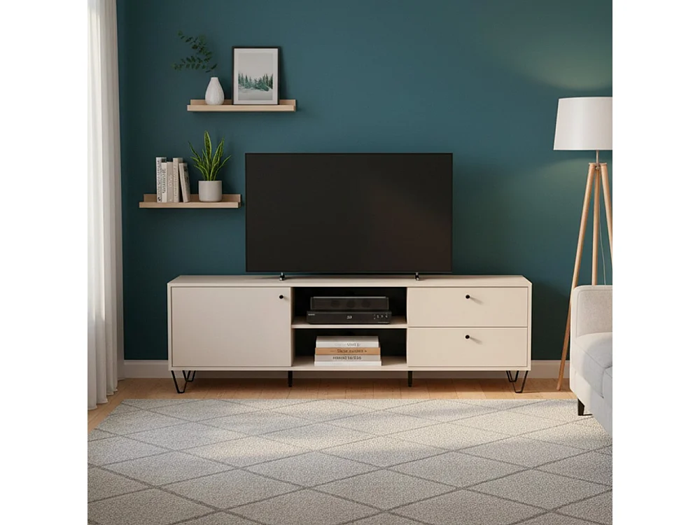 Mobile porta Tv Aldo1 con anta cassetti e vano a giorno 182x40x50,1H colore cashmere