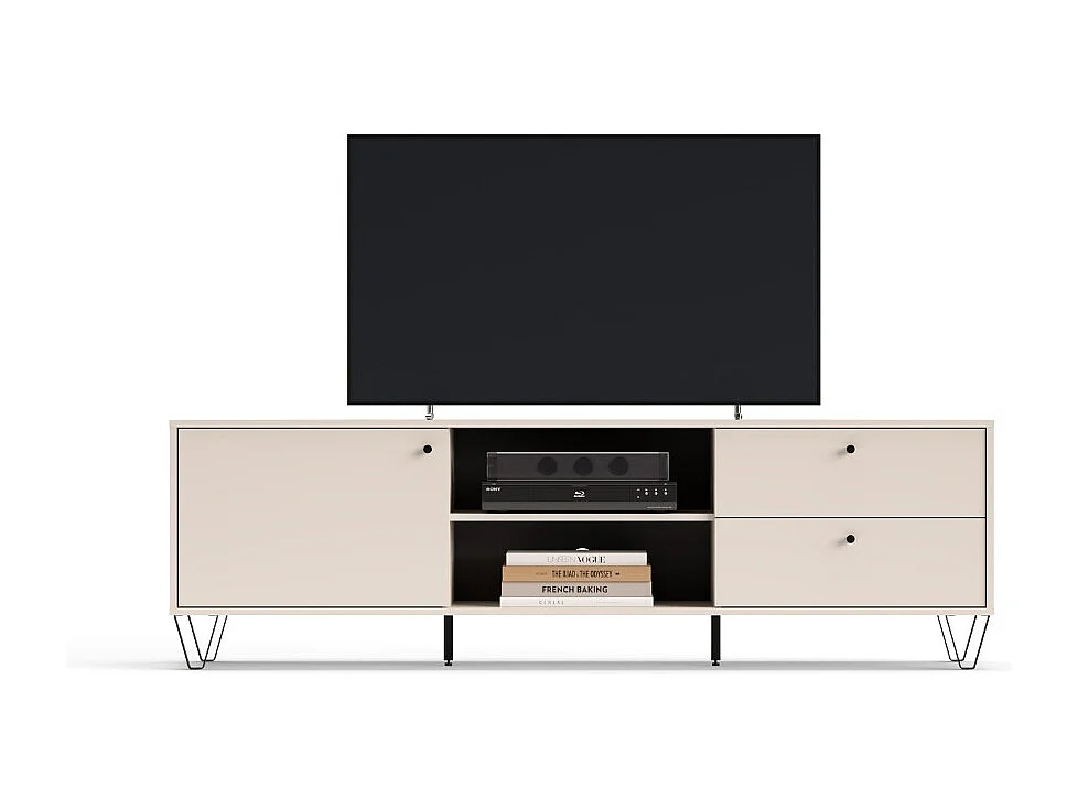 Mobile porta Tv Aldo1 con anta cassetti e vano a giorno 182x40x50,1H colore cashmere