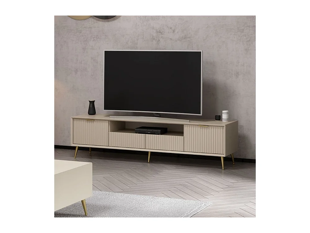 Porta TV Kale cashmere effetto cannettato con piedi in metallo oro 180x35x45H