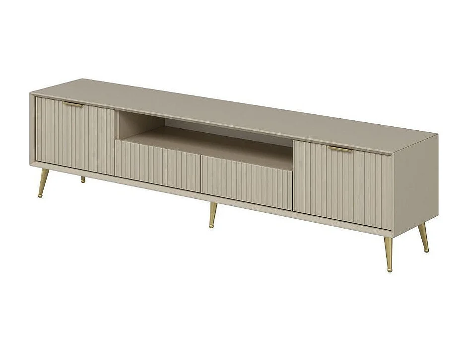 Porta TV Kale cashmere effetto cannettato con piedi in metallo oro 180x35x45H