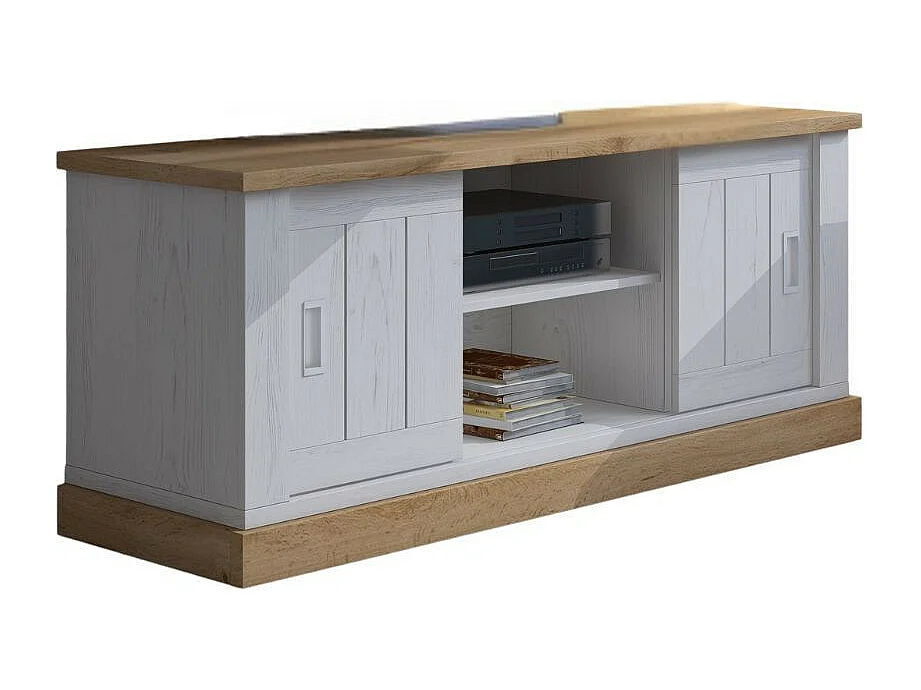 Mobile porta TV colore pino bianco e rovere vano a giorno e 2 ante scorrevoli AnthonyIII 145x46x60H