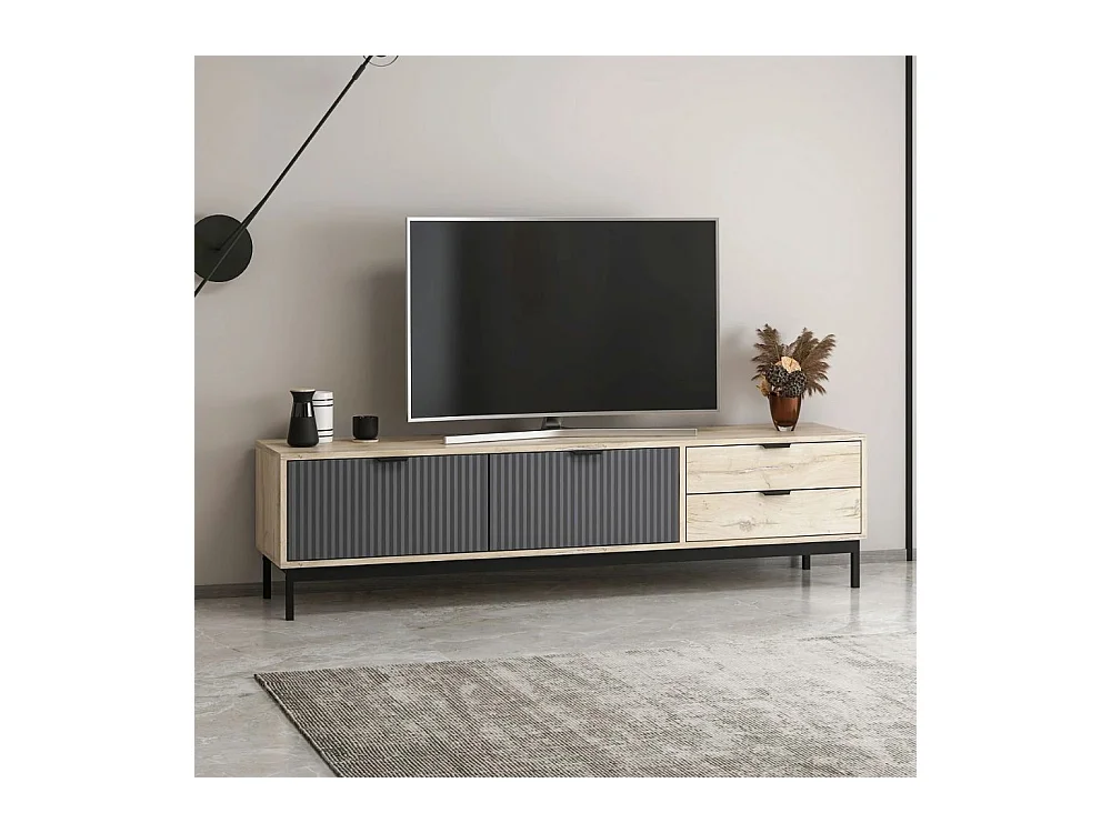 Mobile porta TV Esta rovere chiaro e antracite con effetto cannettato 180x35x47H