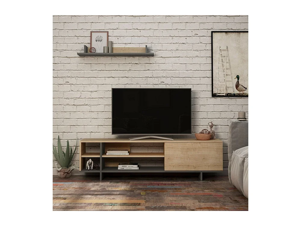 Mobile porta Tv Stockton con mensola a muro colore rovere