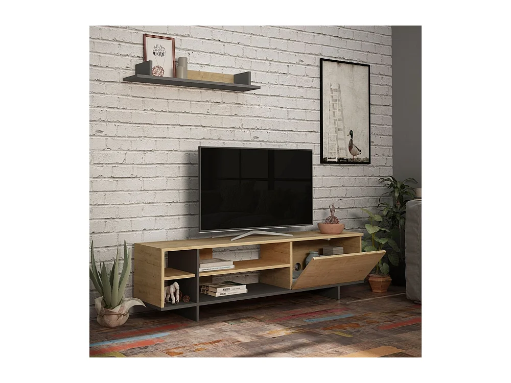 Mobile porta Tv Stockton con mensola a muro colore rovere