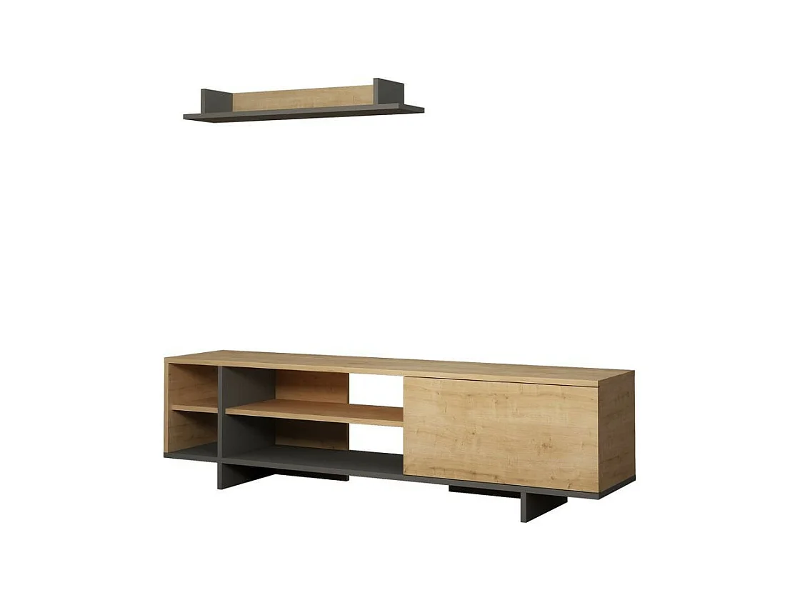 Mobile porta Tv Stockton con mensola a muro colore rovere