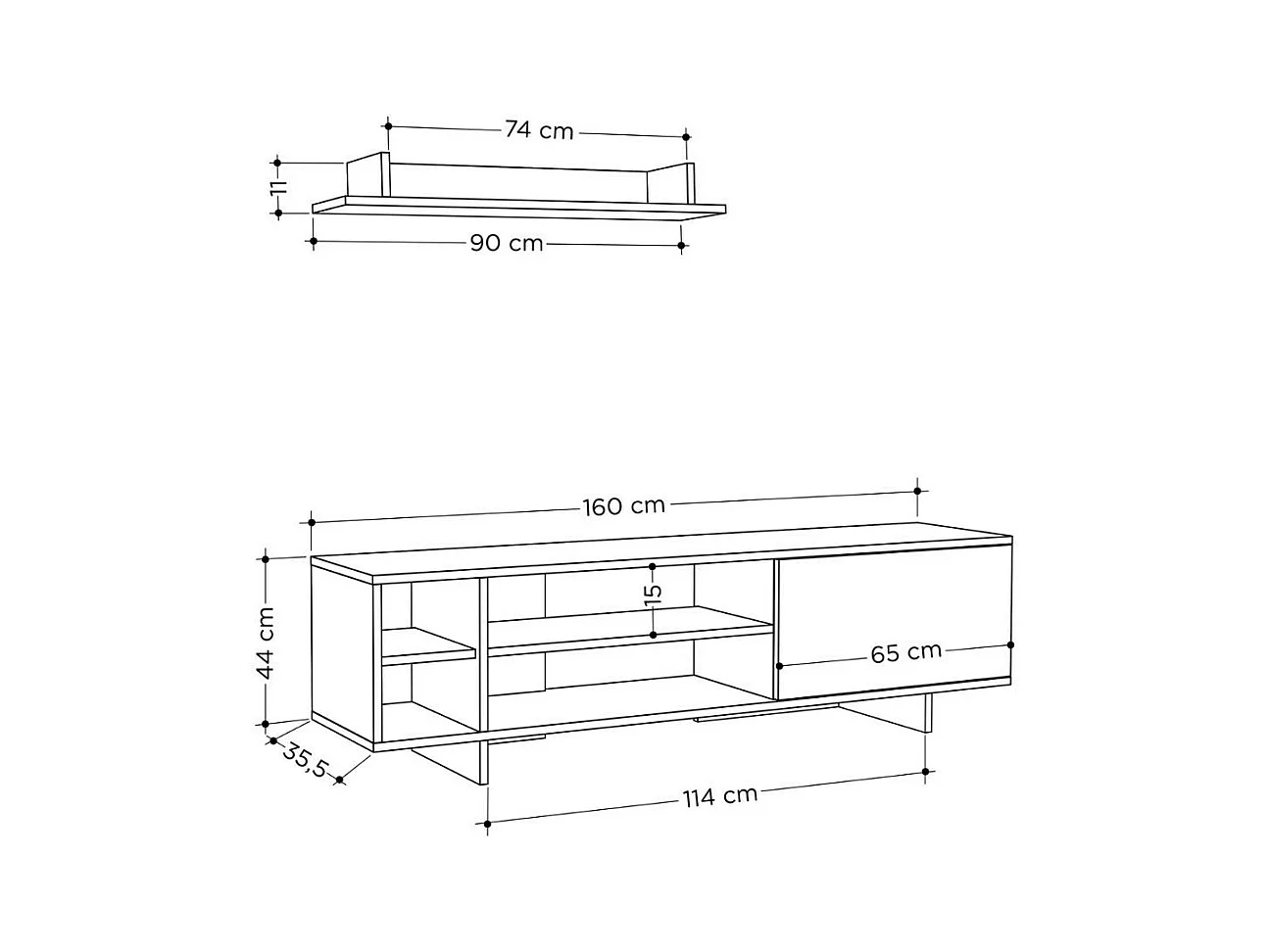 Mobile porta Tv Stockton con mensola a muro colore rovere