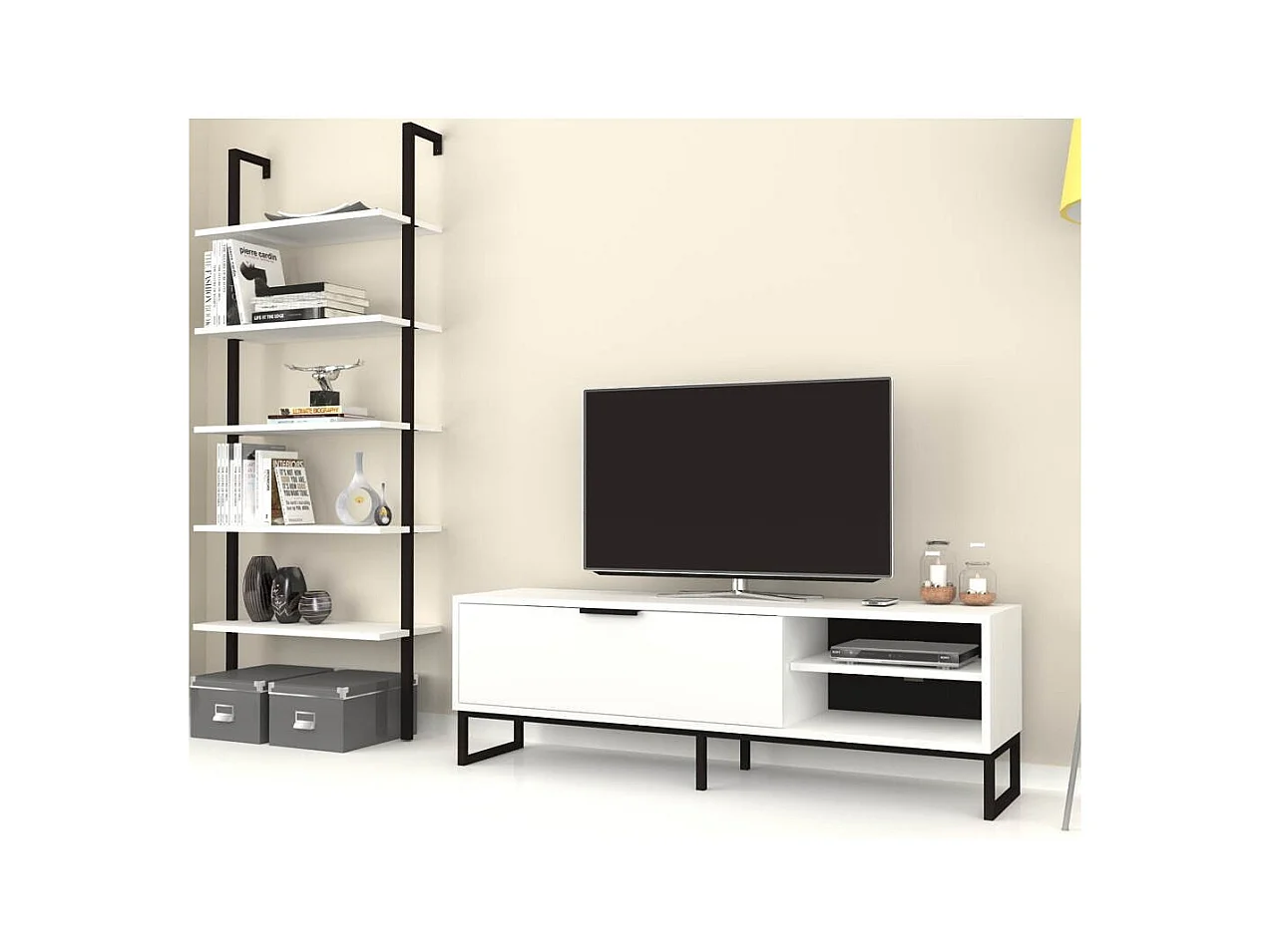 Parete attrezzata porta tv e libreria Way colore bianco