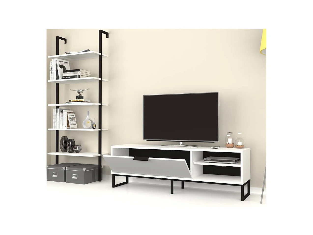 Parete attrezzata porta tv e libreria Way colore bianco