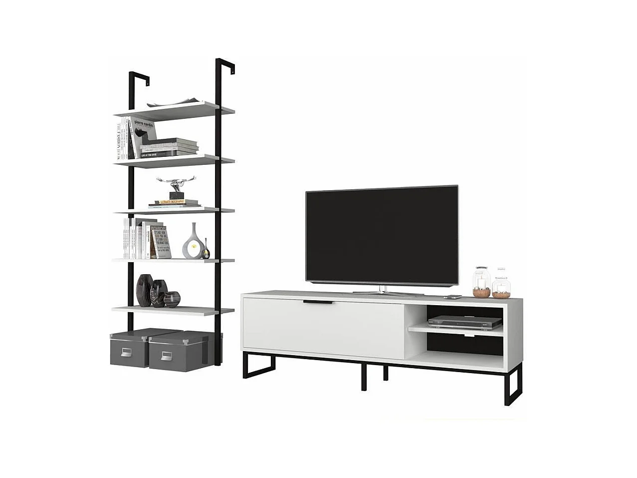 Parete attrezzata porta tv e libreria Way colore bianco