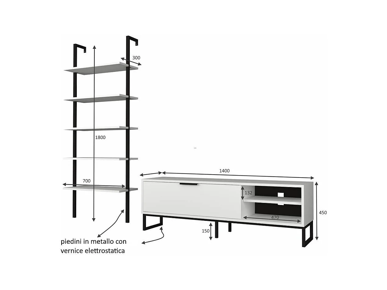 Parete attrezzata porta tv e libreria Way colore bianco