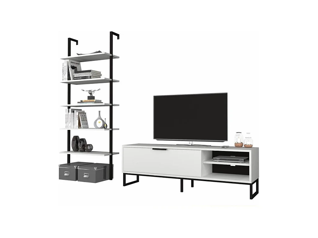 Parete attrezzata porta tv e libreria Way colore bianco