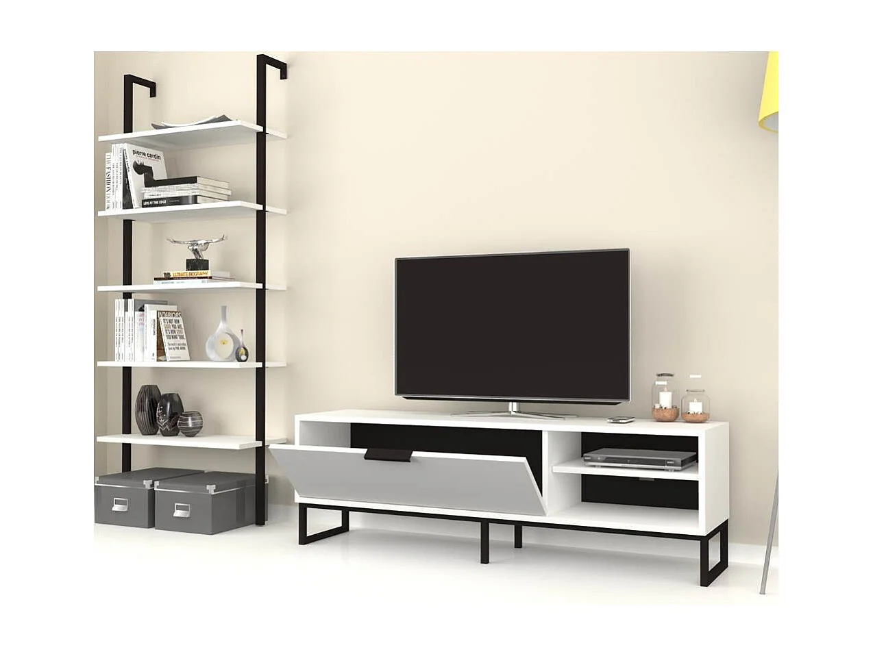 Parete attrezzata porta tv e libreria Way colore bianco