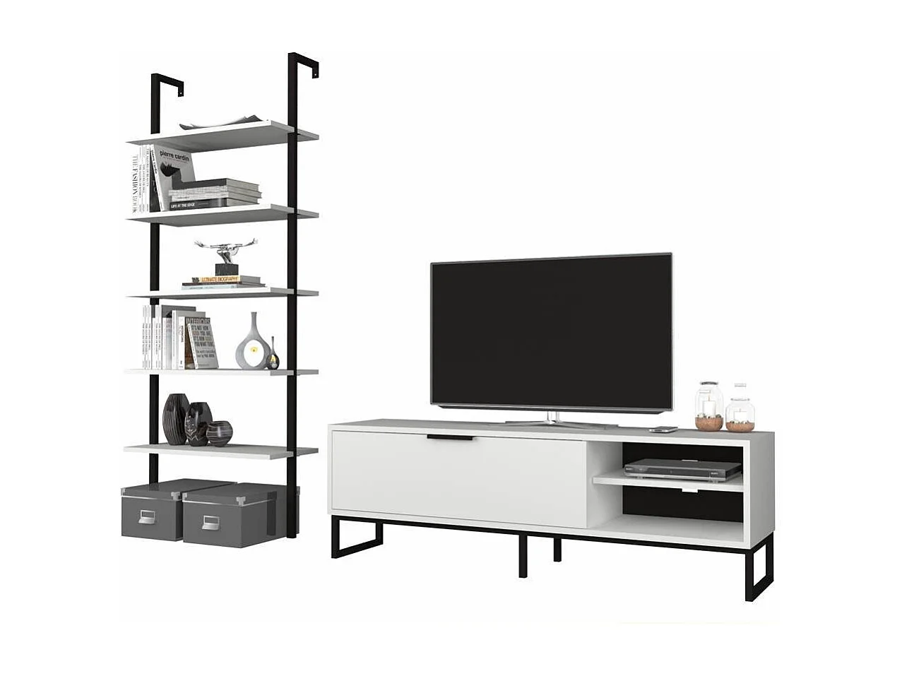 Parete attrezzata porta tv e libreria Way colore bianco