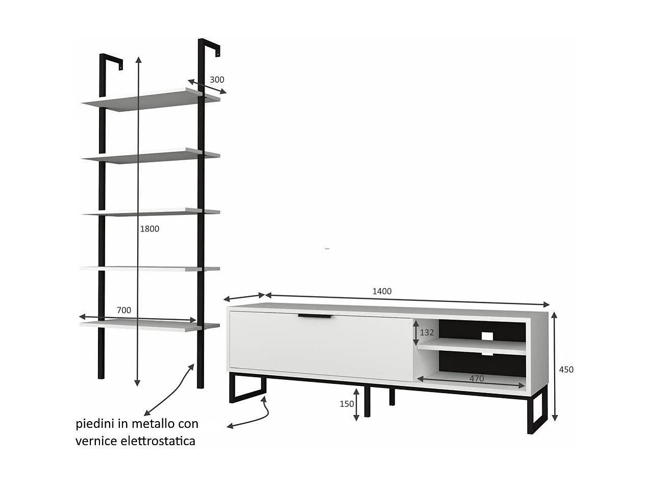 Parete attrezzata porta tv e libreria Way colore bianco