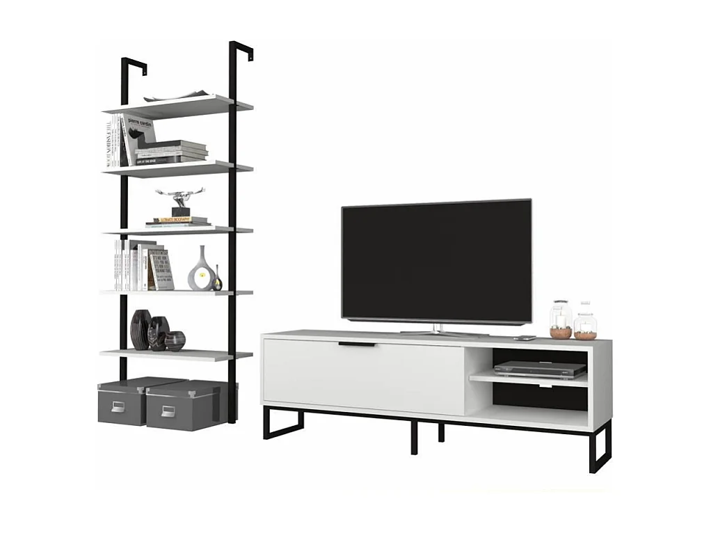 Parete attrezzata porta tv e libreria Way colore bianco