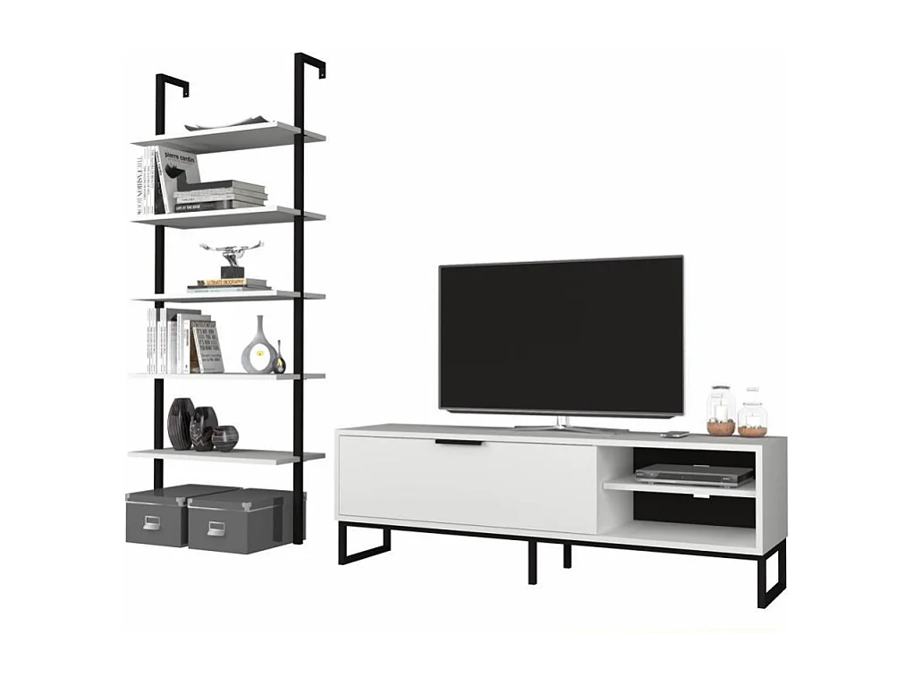 Parete attrezzata porta tv e libreria Way colore bianco