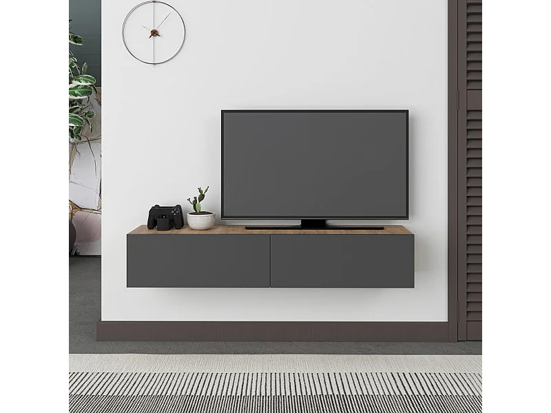 Mobile porta Tv sospeso ante a ribalta Francy colore rovere antracite
