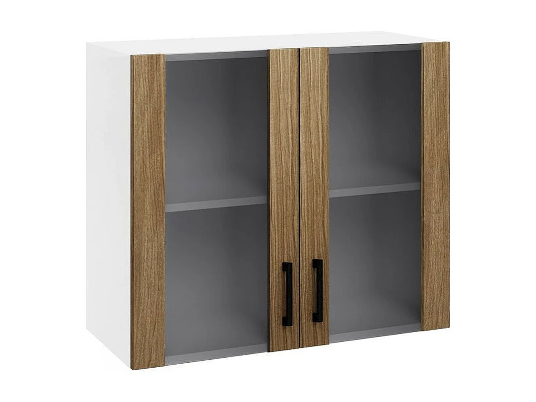 Vetrina pensile per cucina doppia anta 80 cm colore noce naturale