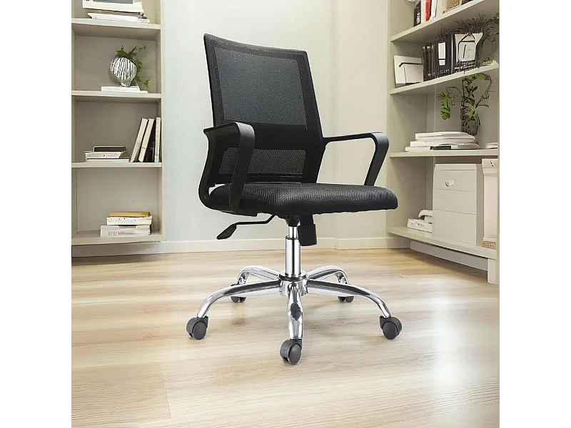 Poltrona ufficio schienale in rete nero e base cromata C8350 – Traspirabilità e Stile