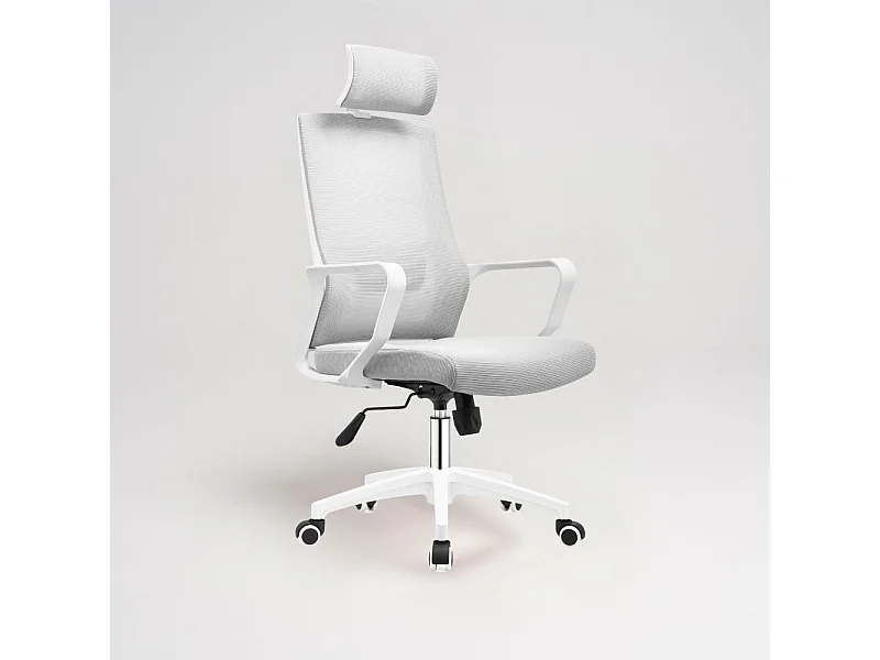 Poltrona ufficio Ica colore bianco poggiatesta regolabile e schienale traforato