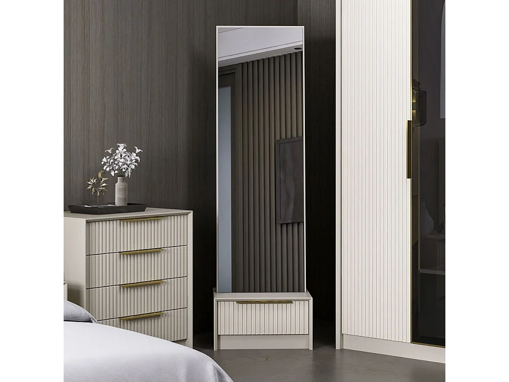 Specchio Kale con base cassetto cashmere 54x45x178H