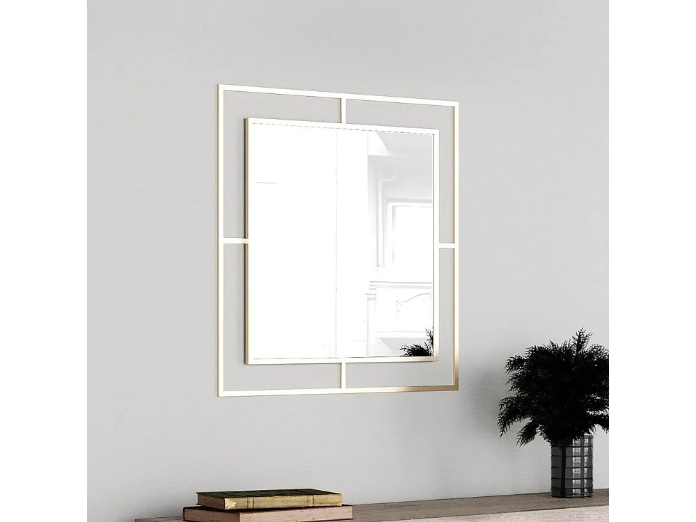 Specchio quadrato con doppia cornice Corner in metallo colore oro