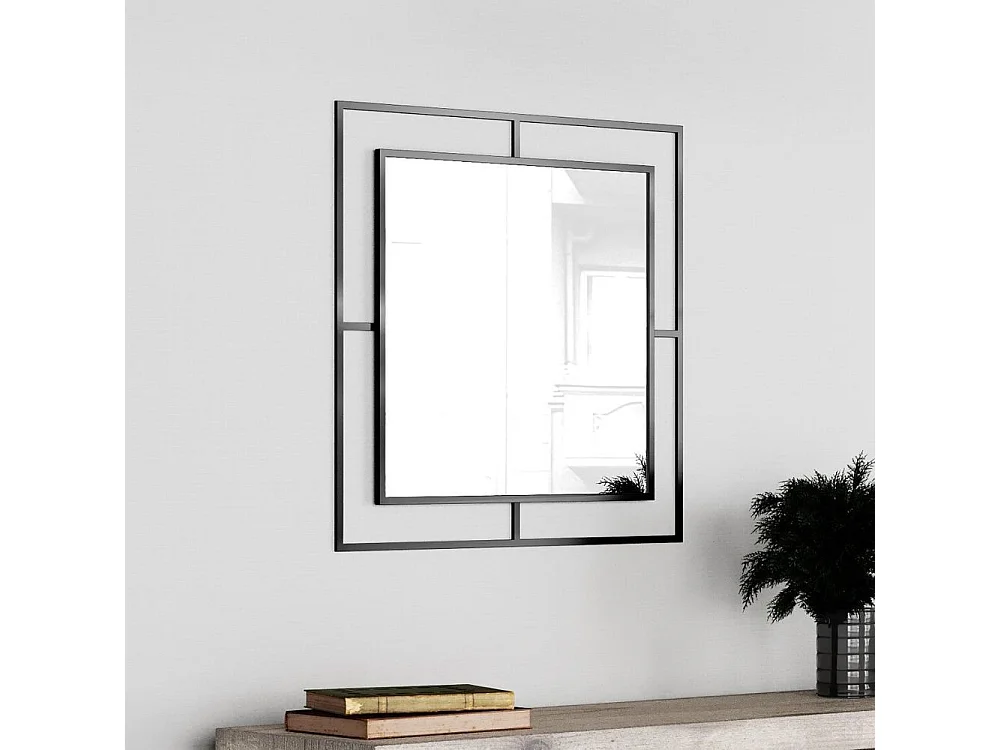 Specchio quadrato con doppia cornice Corner in metallo colore nero