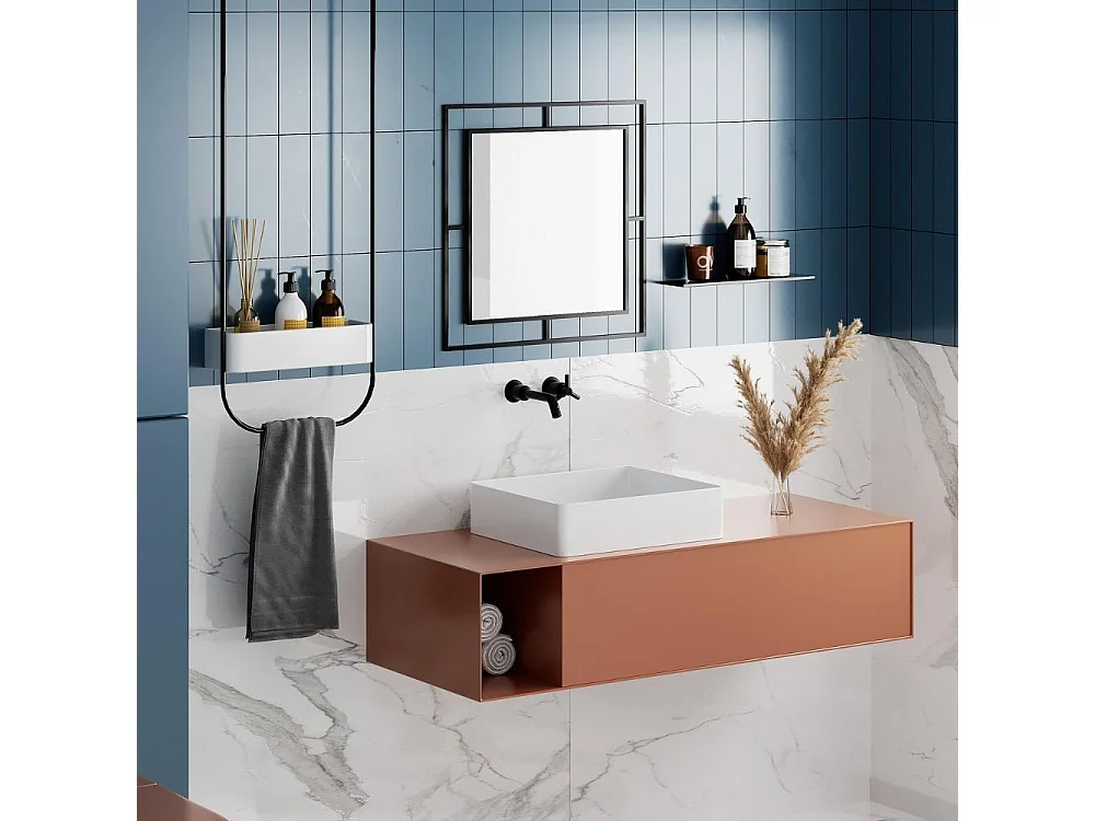 Specchio quadrato con doppia cornice Corner in metallo colore nero