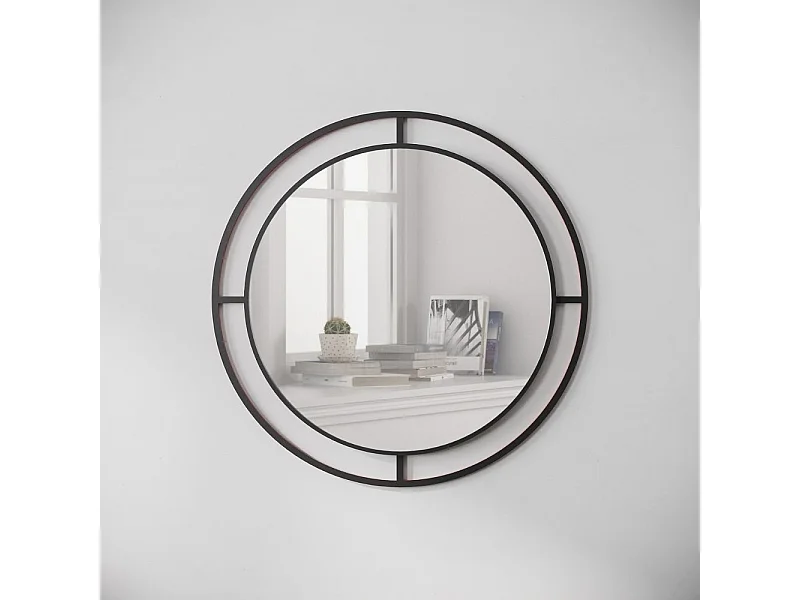 Specchio rotondo con doppia cornice Bubble in metallo colore nero