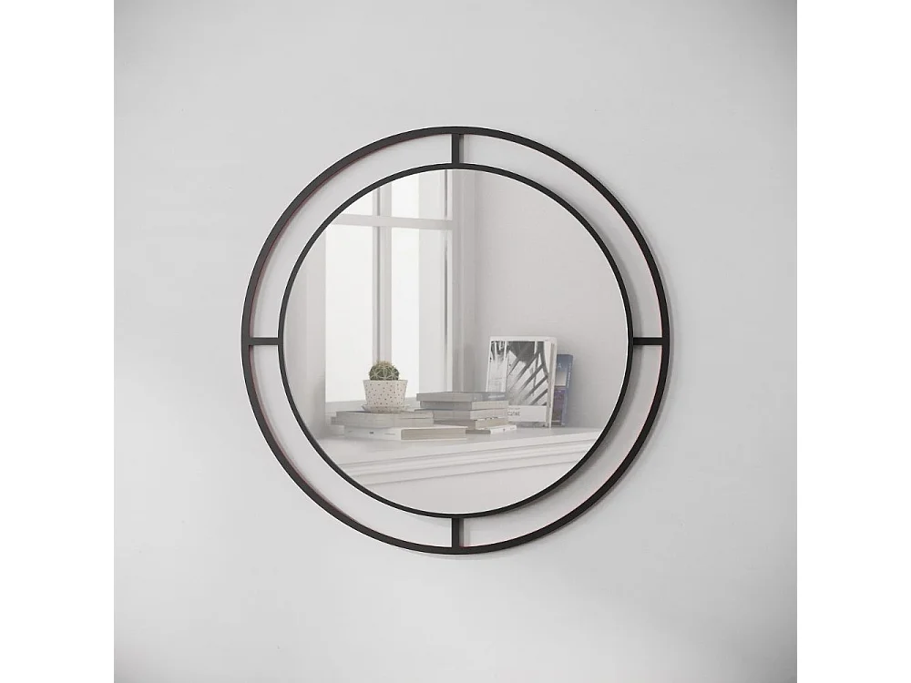 Specchio rotondo con doppia cornice Bubble in metallo colore nero