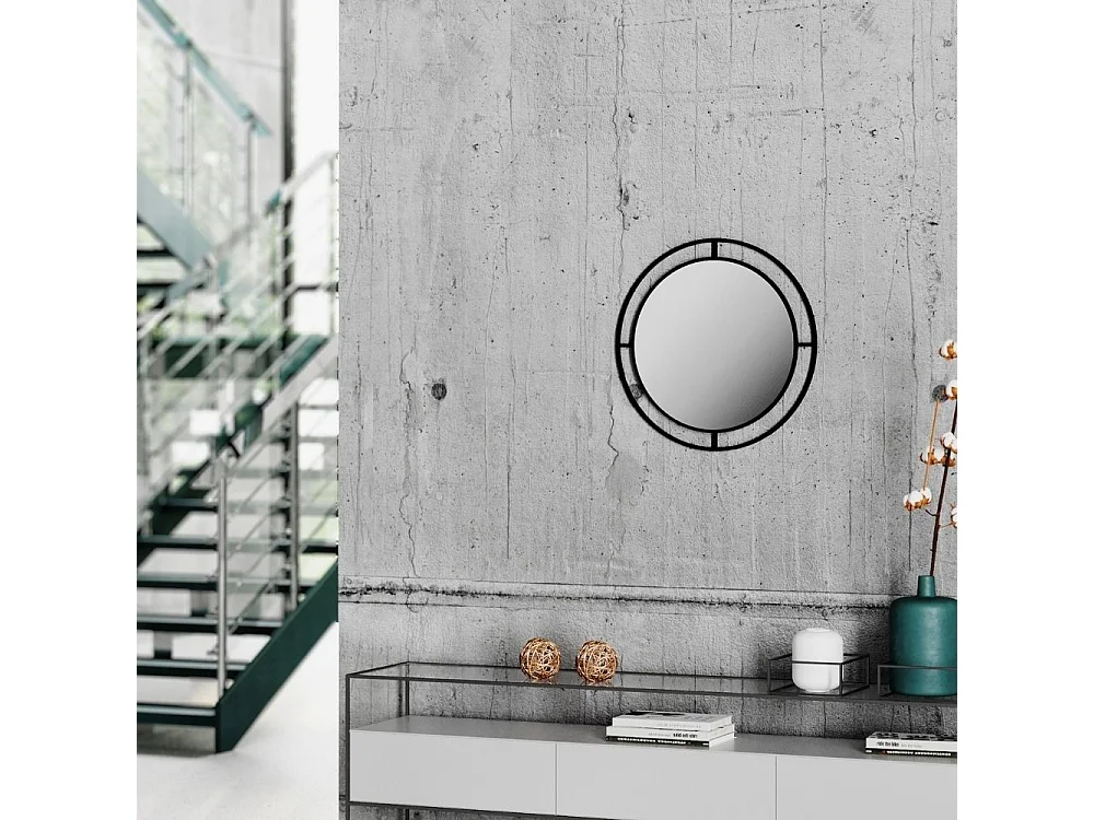 Specchio rotondo con doppia cornice Bubble in metallo colore nero